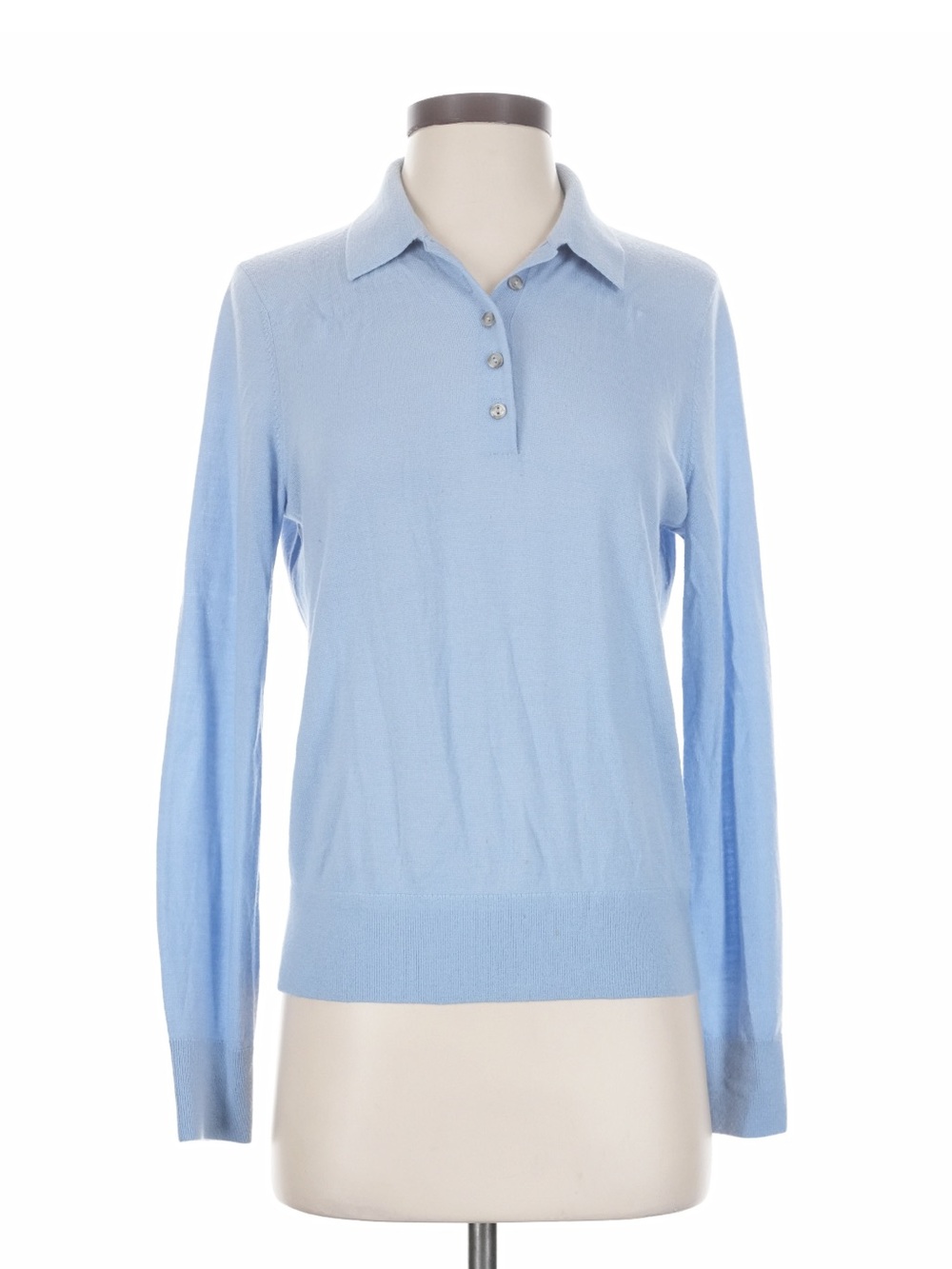 Theory Light Blue V-Neck Long-Sleeve Polo Sweater